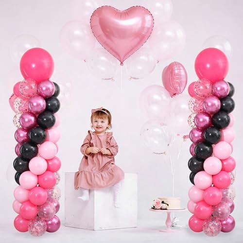 Hot Pink and Black White Balloon Column Stand Kit Set of 2 for Floor - Image 6