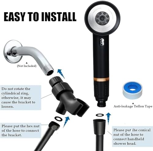 High Pressure Shower Head with Handheld,Shower Head with Filter with Pause Switch Water Saving Filter Showerhead, Filtered Shower with Hose, Bracket and Cotton Filter, Make Bathing Healthier (black) - Image 4