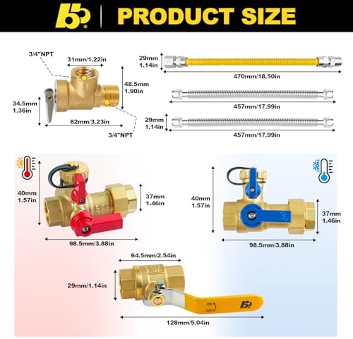 3/4 Inch Tankless Water Heater Valve Kit with Pressure Relief Valve and Ball Valve,Clean Brass & NPT Thread - Image 4