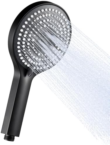 OFFO Matte Black Handheld Shower Head, 6-Mode High Pressure, 5" Large Face, Chrome Plated Finish, Includes Shower Head, Washers, Water Saving Gasket by OFFO