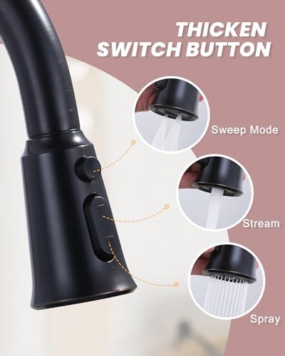 WOWOW Kitchen Faucet Head Replacement, 3 Function Pull Down Faucet Sprayer Head with 13 Adapters, Oil Rubbed Bronze Kitchen Sprayer Nozzle Compatible with Moen, Delta, Kohler Faucets - Image 2