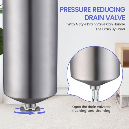 NSF/ANSI 42 Stainless Steel Whole House Water Filter Housing, 10" x 2.5" Sediment Water Filter System for Heavy Duty, Well & City Water, 1/2" NPT Port, Drain Valve Style A(Wing) - Image 5