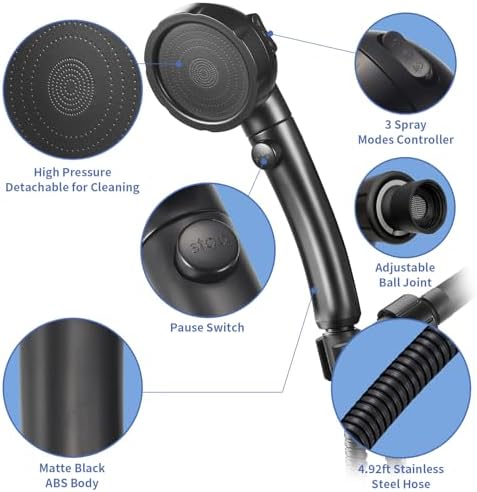 SINGSUO High Pressure Handheld Shower Head with On Off Switch (Black) - Image 2