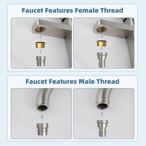 2 PCS Metal Portable Dishwasher Faucet Adapter with Aerator, Brushed Nickel - Image 2