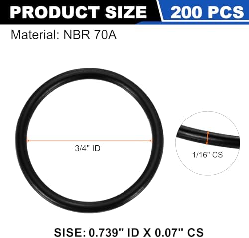 uxcell 200Pcs AS-018 NBR 70A O-Rings 3/4"ID x 1/16"CS/0.739"ID x 0.07"CS - Image 2