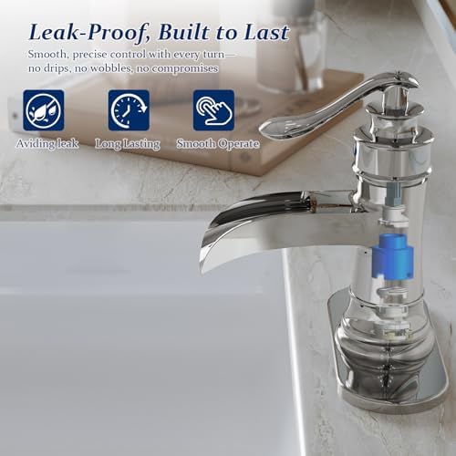 BWE Brass Chrome Waterfall Bathroom Faucet for Modern Powder Room - Image 4