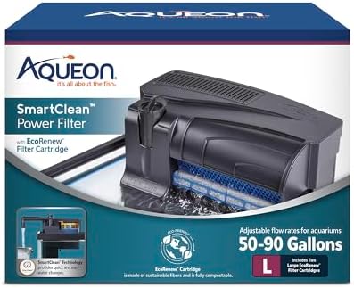 Aqueon SmartClean Power Filter with EcoRenew Filter Cartridge, Quick and Easy Water Changes, Quiet Operation, Adjustable Flow, for 50-90 Gallon Freshwater and Saltwater Aquariums, Large by Aqueon