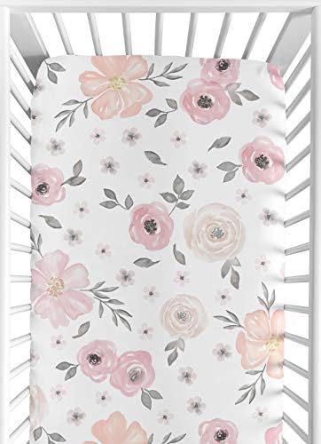Sweet Jojo Designs Fitted Baby Crib Sheets (Pink/Grey Boho Floral) for Girls, Infant Nursery, Toddler Room - Standard Size (Watercolor, Bohemian, Shabby Chic, Rose, Flower, Farmhouse, Gray, Blush) by SweetJojoDesigns