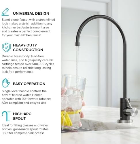KRAUS® Purita™ Single Handle Drinking Water Filter Faucet for Reverse Osmosis or Water Filtration System in Spot-Free Stainless Steel/Matte Black, FF-100SFSMB - Image 5