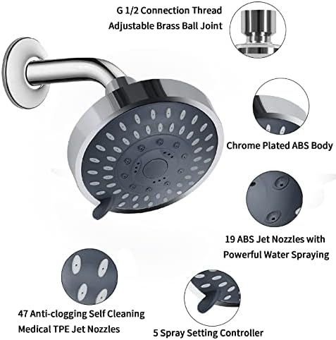 AISOSO High Pressure Rain Shower Head 2PCS 5 Modes 4.1 Inch Chrome - Image 4