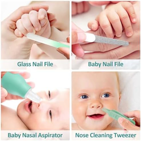 Baby Grooming Kit, Infant Safety Care Set with Hair Brush Comb Nail Clipper Nasal Aspirator,Baby Essentials Kit for Newborn Girls Boys (Green) - Image 6