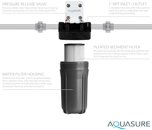 Aquasure Fortitude V2 Series High Flow 30 Micron Whole House Pleated Sediment Water Treatment Pre-Filter System, Standard Size | Removes Sand, Silt, Dirt, Debris & More - Image 3
