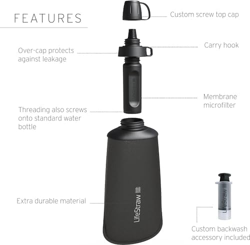 LifeStraw Peak Series - Collapsible Squeeze Bottle Water Filter System - 1L for Trail Running, Camping, Hiking, Travel, Cycling, and Fishing; Mountain Blue - Image 2
