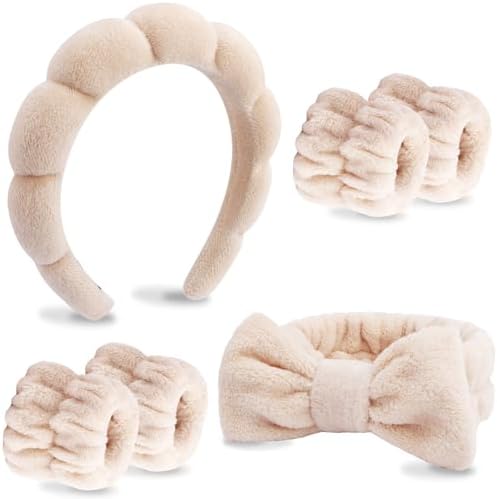 VELSCRUN 6 Pack Spa Headband, Makeup Headband, Face Wash Headbands, Skincare Headbands, Brown Sponge Hair Band Bow Tie Spa Head Band for Washing Face Wristband Set Hair Accessories for Women by VELSCRUN
