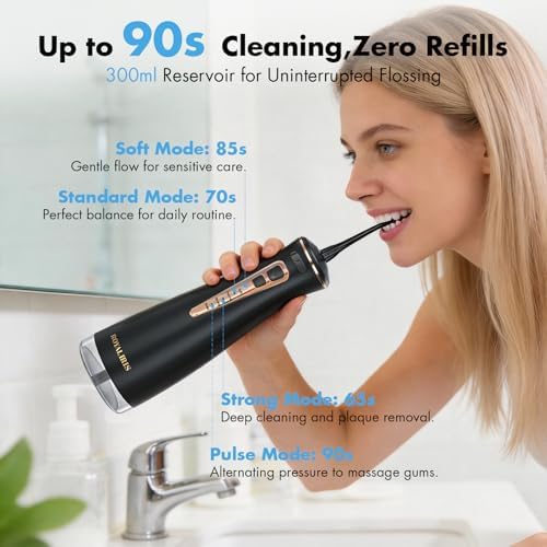 Cordless Water Flosser: C15 Portable Dental Irrigator, Black - Image 3