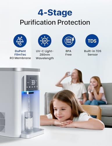 NOVETE Reverse Osmosis Water Filter Countertop, Cold Water Down to 33 ℉, NSF/ANSI 42/58 Certified, 4 : 1 Pure to Drain, 8-Stage UV RO Water Filtration System, CRF0A-QS, White - Image 4