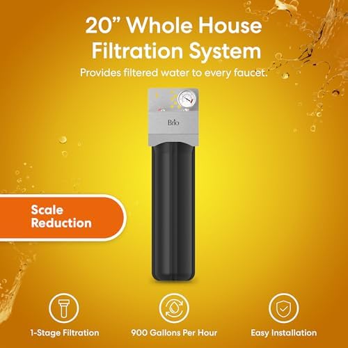 Brio Whole House Water Filter System w/Gauge & Fast-Flow Phosphate Anti-Scale Filter 4.5" x 20" | Removes Dirt, Improves Taste & Protects Home Appliances | 900 GPH | 100,000 Gallons or 12 Months - Image 2