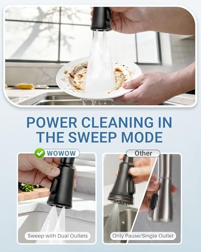Kitchen Faucet Head Replacement – 304 Stainless Steel 3-Mode Pull Down Spray Head with 13 Adapters, Compatible with Moen Delta Kohler American Standard, Easy DIY Install, Matte Black - Image 5