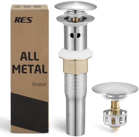 KES All Metal Bathroom Sink Drain with Strainer Basket Hair Catcher Anti Clog Pop Up Drain Stopper for Vanity Vessel Sink with Overflow, Rustproof 18/8 Stainless Steel Brushed Nickel S2013A-BN by KES