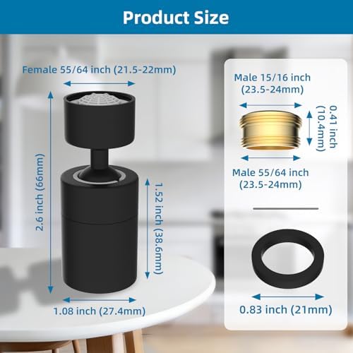 Hibbent NSF/ANSI/CAN 61 Certified Kitchen Faucet Aerator, Matte Black - Image 3