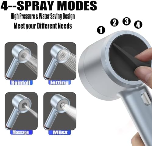 High Pressure Shower Head with Handheld, with Pause Switch 4 Spray Modes Water Saving Showerhead,Showerhead Set with Hose, Bracket and Cotton Filter, (blue) - Image 2