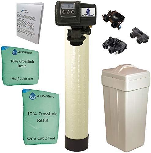 AFWFilters 1.5 Cubic Foot (48k) Whole Home Water Softener with Durable 10% Crosslink Resin, 1" Plastic MNPT Connection, and Almond Tanks by Abundant+Flow+Water+Systems