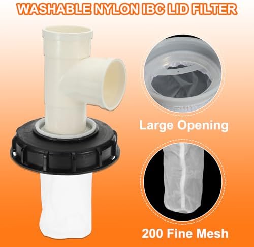 MECCANIXITY 163mm IBC Lid Filter Cover, 3-Way Plastic IBC Tote Hose Adapter 1000L Rainwater Tank Container with Washable Nylon Filter for 275 Gallon Water Tanks, Black/White - Image 5