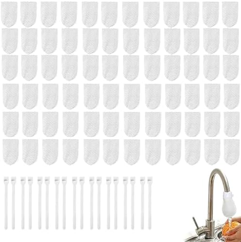 Faucet Filter Cotton Bags, Adjustable Non-Woven Replaceable Filter Sleeve to Trap Sand, Rust & Scale Residues for Kitchen & Bathroom，100 Pieces + 20 Cable Ties by AYNUUY