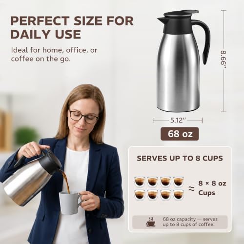 Thermal Coffee Carafe for Keeping Hot – 68OZ Insulated Camping Coffee Pot - Image 7