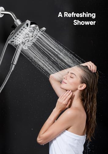 Shower Head with Handheld High Pressure, Rain Shower Head with Fixed Showerhead and 9 Sprays Handheld Shower, Detachable 2-IN-1 Shower head with 59" Rotatable Stainless Steel Hose (Chrome) - Image 5
