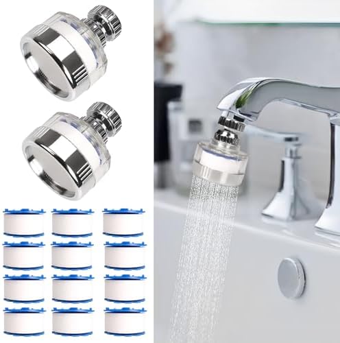 14 Pcs Sink Water Filter with Filter Elements Set, Universal Sink Faucet Filter 360°Rotating,Tap Water Filter Removes Fluoride Hard Water,Faucet Filter Faucet Extender for Home Kitchen Sink by Dexspoeny