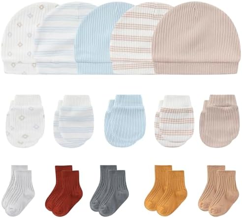 MAMIMAKA Newborn Baby Boy Girl Caps Mittens Socks Set Cotton Baby Essentials Accessories (Hats+Gloves+Socks) by MAMIMAKA