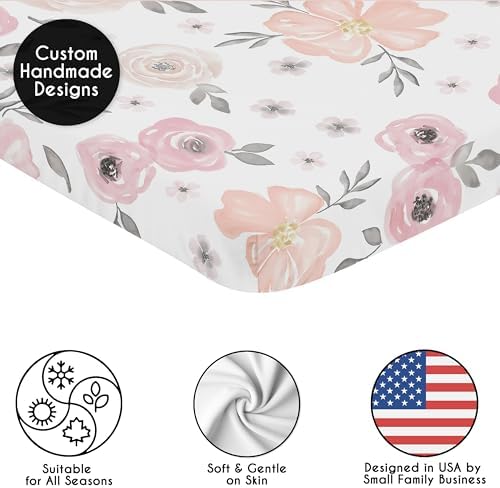 Sweet Jojo Designs Baby Mini Crib Sheets (Pink/Grey Boho Floral) for Girls, Infant Nursery, Toddler Room - Fitted Portable Pack and Play Size Mattress Sheet ONLY (Blush, Flower, Bohemian, Elegant) - Image 2