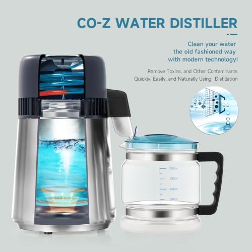 CO-Z 4L Brushed Stainless Steel 750W Countertop Water Distiller, Glass Pot - Image 2