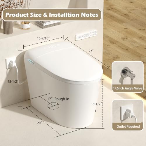 WinZo Modern Smart Toilet Built-in Bidet Seat, Auto Open, 1.28 GPF Powerful Flush, Foot Kick, Instant Warm Air Dryer, Night Light LED Display, White - Image 3