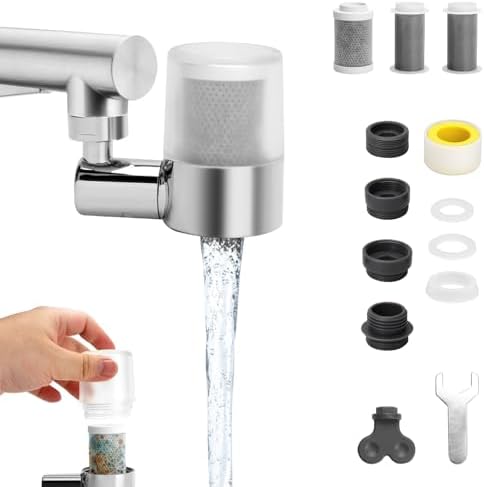 Water Filter for Faucet, Universal 720° Rotating Water Purifier with Adapter Kit for Kitchen & Bathroom Sink, 2 Spray Modes, Reduces Chlorine & Impurities - Check Size for Fit! by AIDUCHO