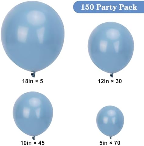 APLANET 150pcs Dusty Blue Balloons Different Sizes 18 12 10 5 Inch Slate Blue Boho Neutral Balloon for Baby Shower Gender Reveal Graduation Birthday Party, Arch Kit Decoration - Image 2