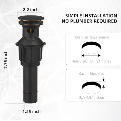 Pop Up Sink Drain Assembly with Overflow, Oil Rubbed Bronze - Image 5