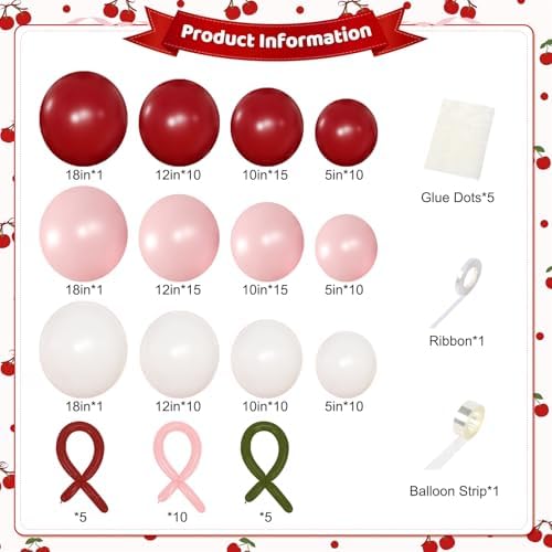 Pink Red Balloon Arch Kit, Cherry Birthday Valentine Decor - Image 6