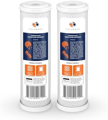 Aquaboon 5 Micron 10 x 2.5 Carbon Block Water Filter Cartridge CTO Whole House Water Filter Replacement Compatible with WHKF-WHWC, FXWTC, 2-PACK by Aquaboon