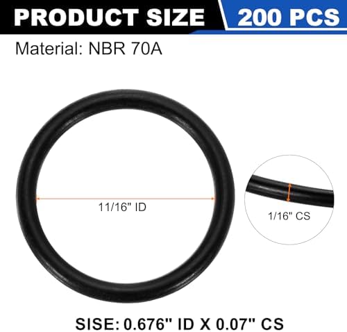 uxcell 200Pcs AS-017 NBR 70A O-Rings 11/16"ID x 1/16"CS/0.676"ID x 0.07"CS - Image 2