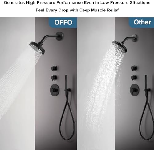 OFFO Shower Head, High Pressure Shower Head with 6 Mode, Fixed Showerheads for Strong Water Flow & Relaxing Shower Experience, Matte Black - Image 5