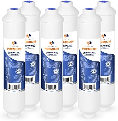 Aquaboon T33 Inline Carbon Filter - 1/4 Inline Water Filter for Refrigerator T33 Inline Ro Post/Granular Activated Carbon (GAC) Polishing Water Filter Cartridge for Reverse Osmosis System 6-Pack by Aquaboon