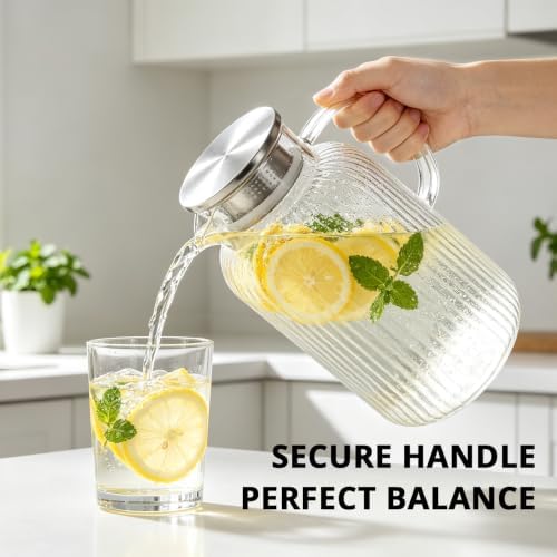 Bivvclaz 3 Liter 101 oz Stripes Glass Pitcher with Lid and Handle - Image 6