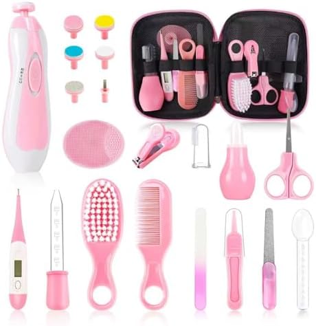 Baby Healthcare and Grooming Kit,22 in 1 Baby Electric Nail Trimmer Set, Baby Grooming Kit,Newborn Nursery Health Care Set,Infant Comb,for Newborn Infant Toddler Kids (Pink) by Esonto