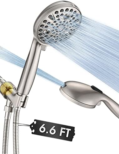 High Pressure 10-Setting Handheld Shower Head, 5" Detachable Shower Spray, 79" Extra Long Stainless Steel Hose, Adjustable Bracket - Brushed Nickel by YASINU