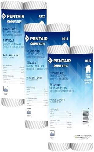 Pentair OMNIFilter RS12 Sediment Water Filter, 10-Inch, Standard Whole House String Wound Sediment Replacement Filter Cartridge, 10" x 2.5", 20 Micron, Pack of 6 by PentairOmniFilter
