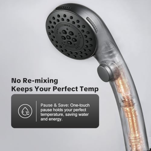 OFFO Shower Head with Handheld, 5 Mode Handheld Shower Head with On Off Switch for Water Saving, High Flow Powerful Boosting Showerheads with 60" PVC Hose & Holder, Matte Black - Image 2