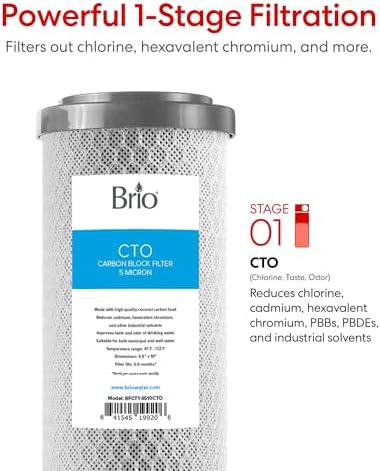 Brio Whole House Water Filter System w/Gauge & Fast-Flow CTO Carbon Block Filter (5 Micron) 4.5" x 10" | Improves Taste & Protects Home Appliances | 720 GPH | 50,000 Gallons or 6 Months - Image 4