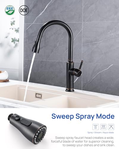 Pull Down Kitchen Faucet Sprayer Head Replacement Part, 15 Connectors, 3 Function Pull Out Sink Sprayer Replacement Nozzle, Kitchen Faucet Head Hose Spray Tap Spout,Oil Rubbed Bronze - Image 2